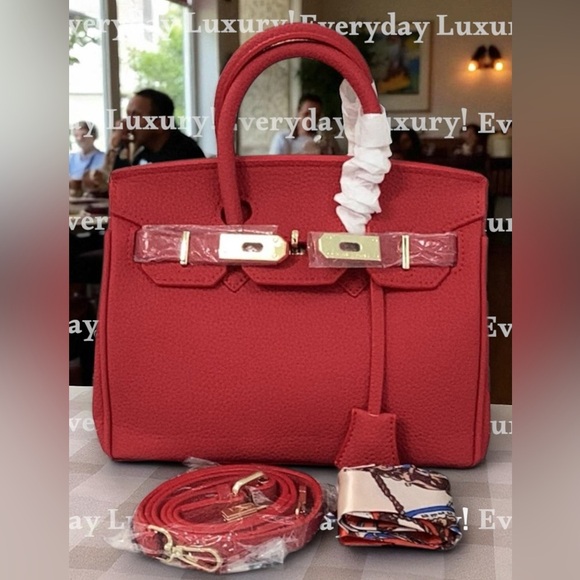 New Leather Elegant Deep Red Handbag Satchel Crossbody Lock/Key Scarf - Picture 1 of 7